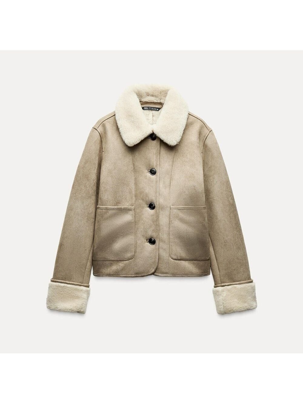BRAND NEW ZARA ZW COLLECTION DOUBLE FACED FAUX SUEDE SHERPA JACKET TAUPE Large - Picture 6 of 16